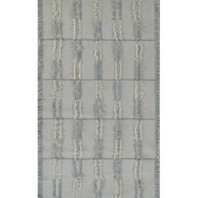 Rayures Cecilia à poil plat tissé à la main et recyclé P.E.T. Tapis intérieur / extérieur bleu / ivoire
