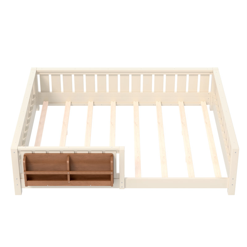 Grand lit avec bibliothèque intégrée et barrière de sécurité de haute qualité, beige, Beige