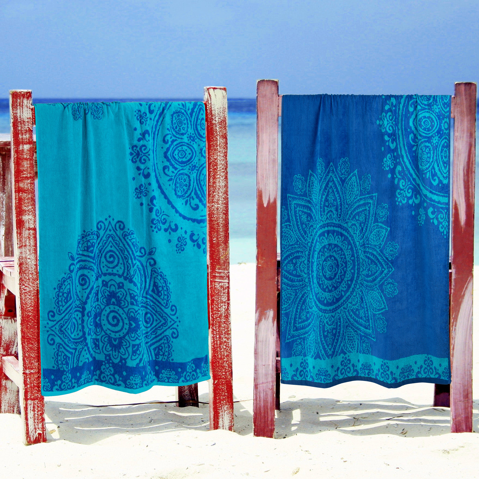 Faraway Blooms & Pool Tide Beach Towels - Set of 2