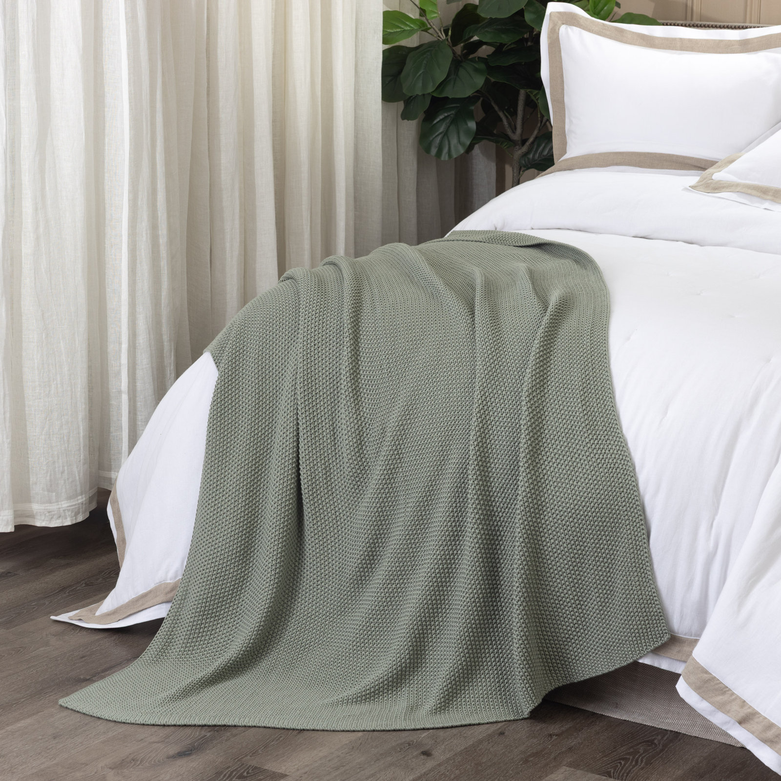 Cotton Knit Throw Blanket, Seaglass