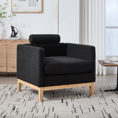 Boutarin 35.4" Farmhouse Boucle Upholstered Accent Chair with Pillow