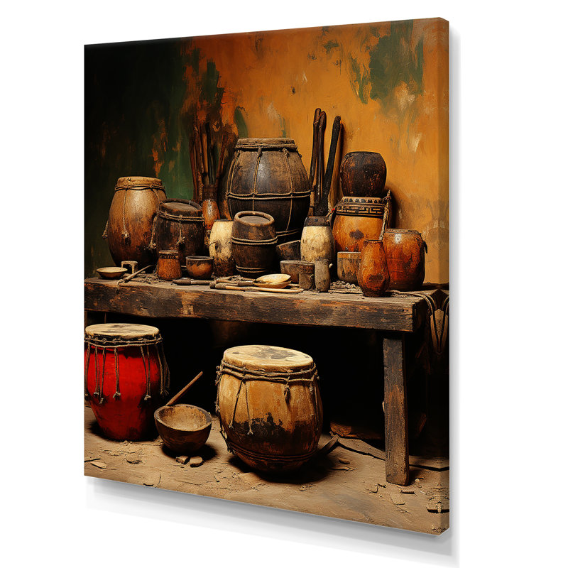 «Brown Music Drums» Rythme Revicat I - musique, art mural, Toile tendue, H 20 po x l 12 po x P 1 po