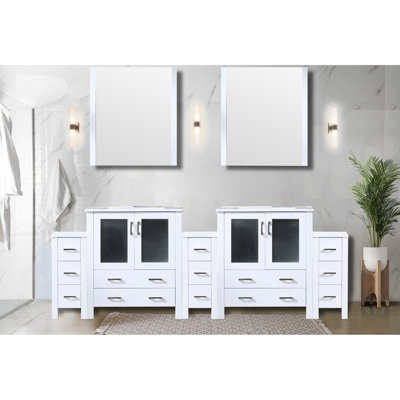 96 po Meuble-lavabo blanc avec comptoir en céramique