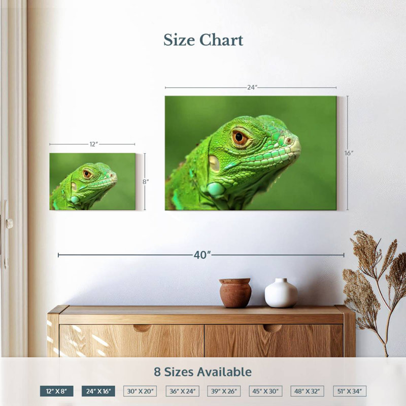 Green Lizard Closeup, 16" H x 24" W