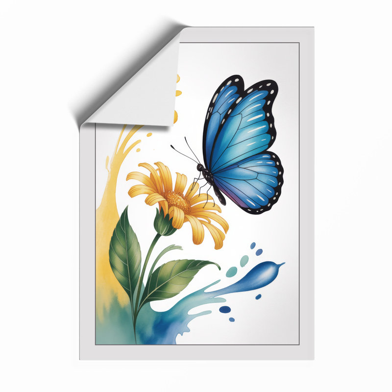 Butterfly and Daisy Botanical - Framed Print, Unframed, A4 - 29.7 x 21.0 cm