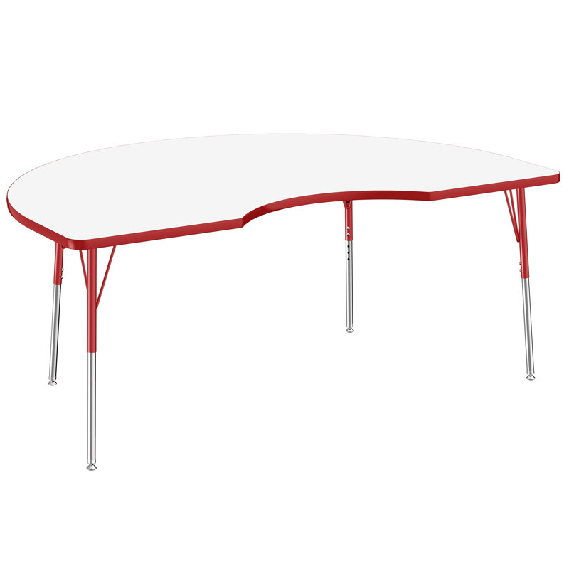 Table d'activité demi-lune effaçable à sec avec pieds réglables - Blanc, Tableau blanc / rouge, Roulement pivotant standard