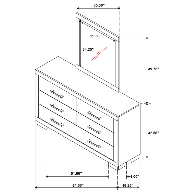 Commode 6 tiroirs avec miroir Toint Blanc neige, Blanc neige