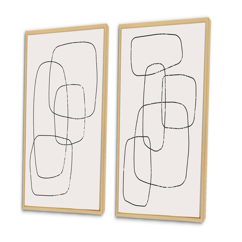 «Abstract Geometric Minimalistic Line I», ensemble de 2 peintures, H 32 po x l 32 po x P 1 po, Cadre brun