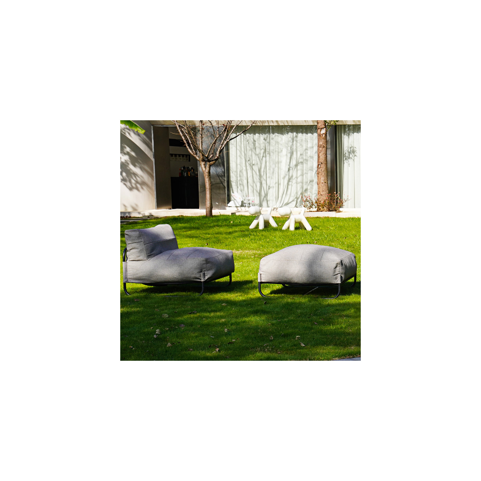 Akife Water Resistant Olefin Indoor and Outdoor Bean Bag Chair and Ottoman