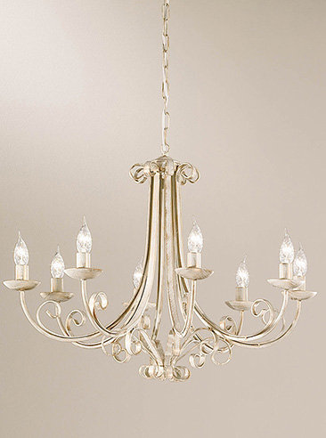 8 - Light Candle Style Chandelier, White Brushed Gold