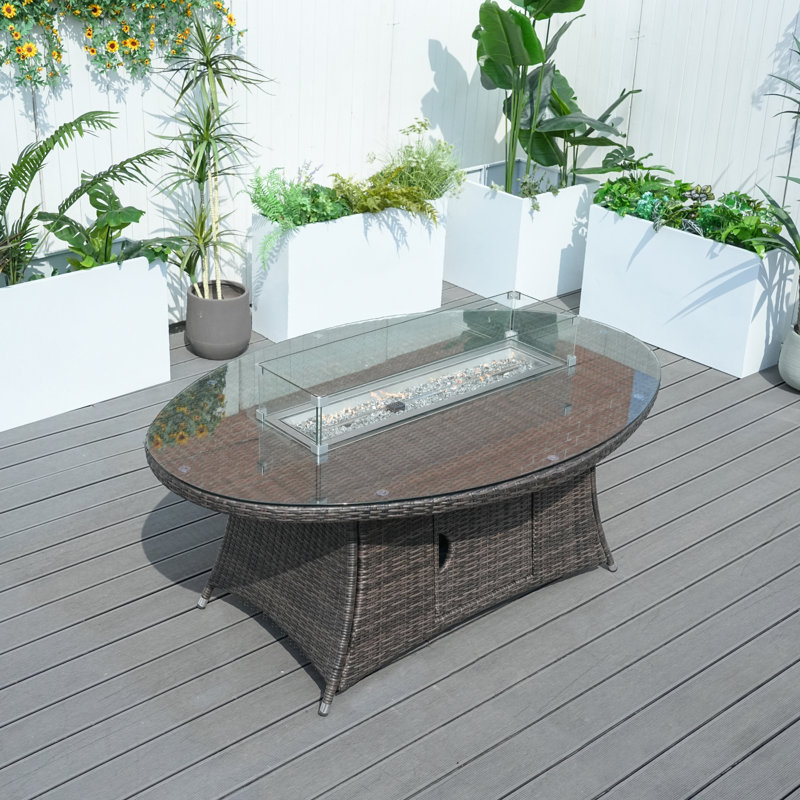 Quinnesec Oval Propane Smokeless Fire Pit Table with Hidden Fuel Tank