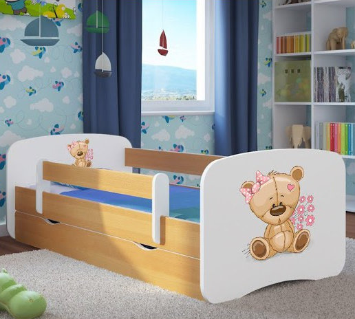 Cicero Drawer Convertible Bed and Mattress, European Toddler (80 x 180 cm), Beech/White