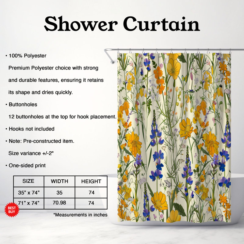 Blooming Wild - Premium Shower Curtain, 74"H x 71"W