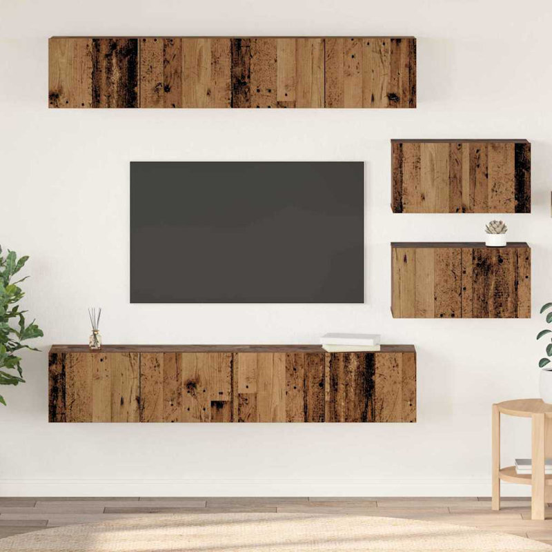 TV Cabinet Set 6 Pcs Medium Engineered Wood, Old Wood