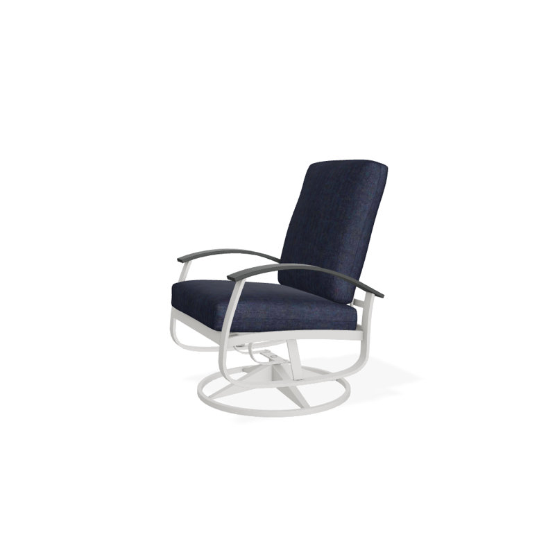 Askar Swivel Powder Coated Aluminum Outdoor Lounge Chair, Spectrum Indigo Sunbrella®, Textured Snow, Classic Graphite P30