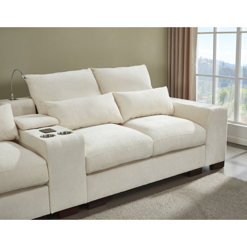 131.5” W Oversized 6-seater Composable Modular Sofa With Cupholder Console  With Usb Port And 2 Ottomans, Beige Chenille