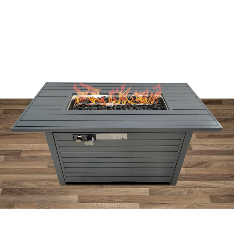Table de foyer d'extérieur en acier au propane / gaz naturel avec couvercle, Gris