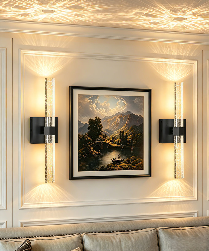 2-Pack Rechargeable Dimmable LED Crystal Wall Sconce with Remote Control, Clear / Black