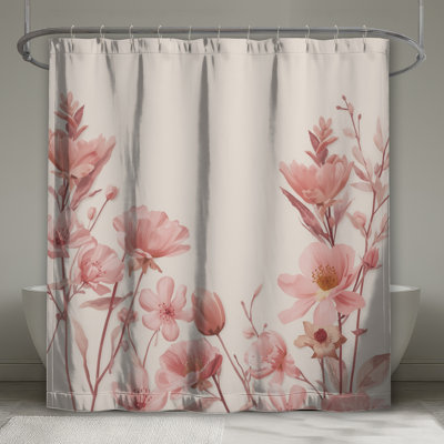 Rideau de douche rose à motif floral extra long