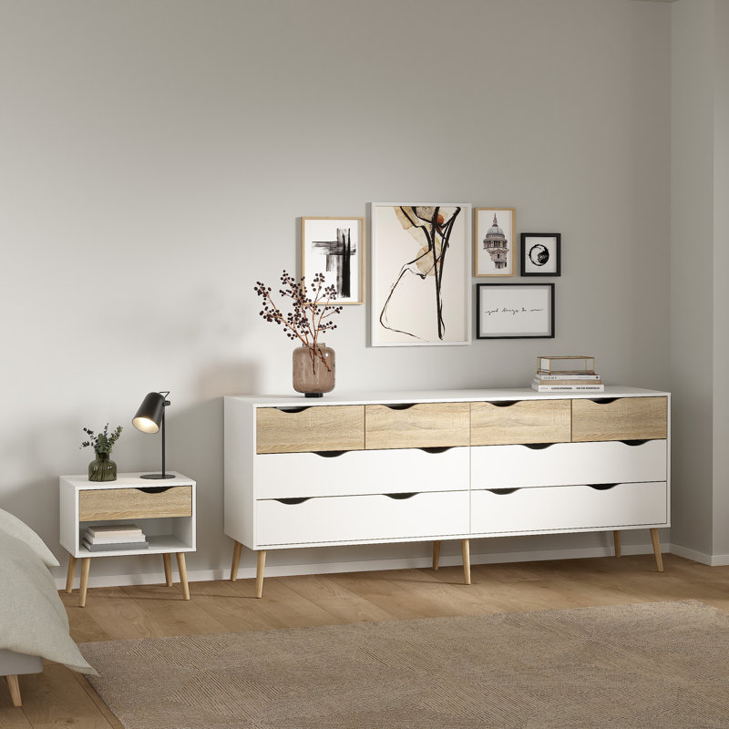 Ensemble de chambre à coucher - commode double et table de chevet 8 tiroirs Justus, 3 Pcs: Dresser, 2 Nightstands