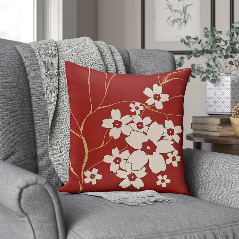 Housse de coussin d'extérieur carré floral, Rouge, 16 po x 16 po
