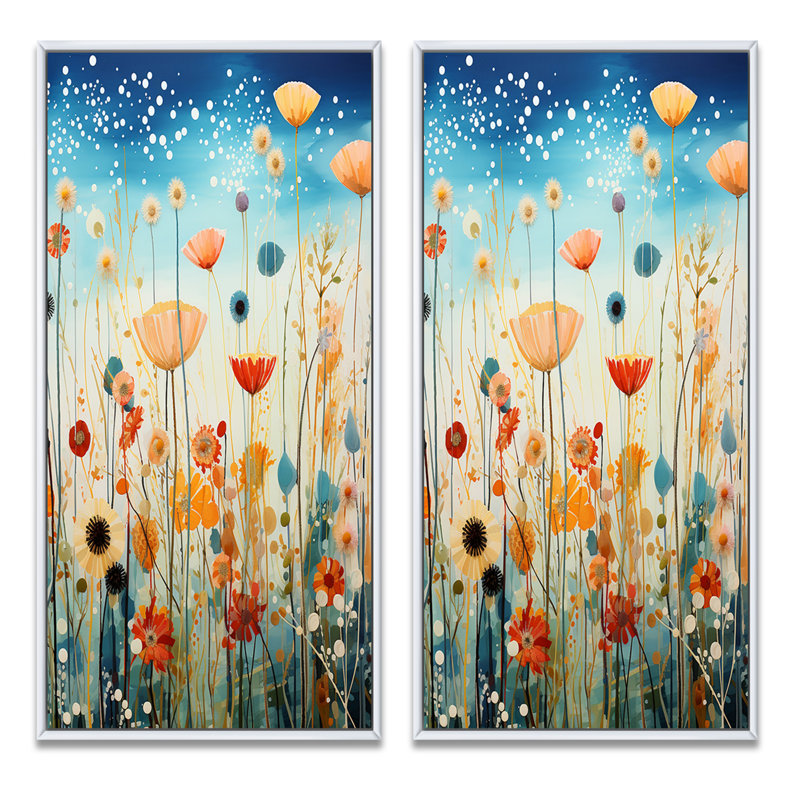 «Plants Field Pointillism Dot», 2 pièces, H 24 po x l 20 po, Cadre blanc
