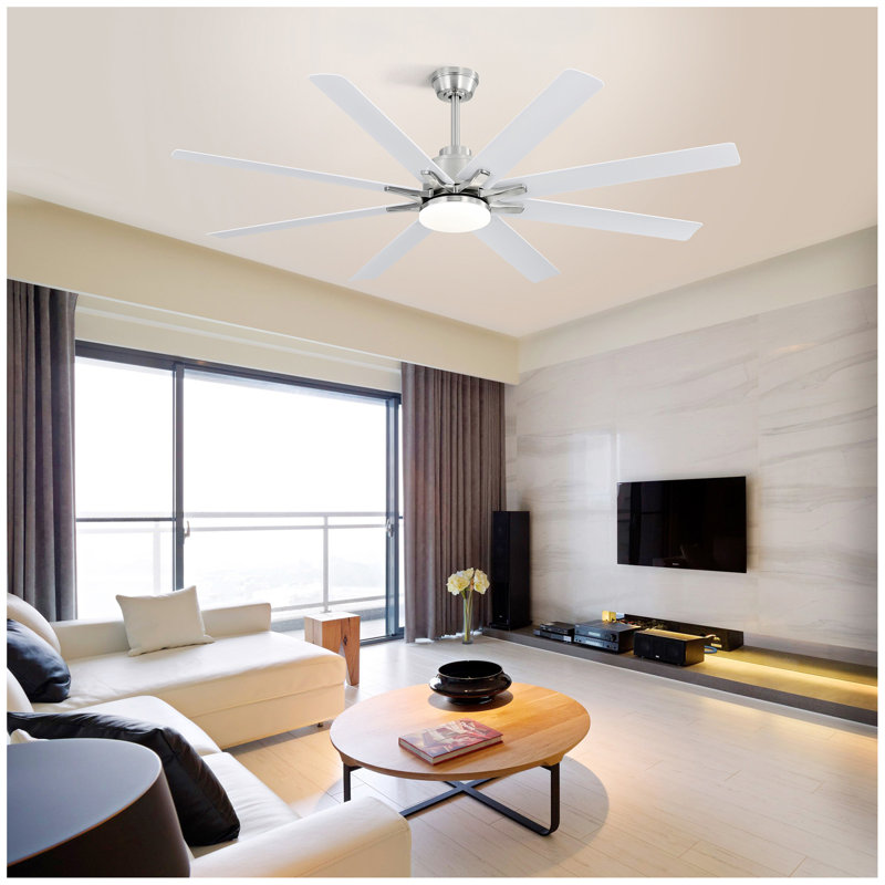 Ventilateur de plafond moderne de 66 pouces avec moteur à courant continu réversible à 6 vitesses et 8 pales avec lumière