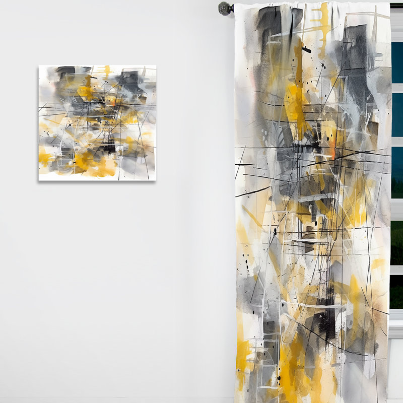Yellow And Grey Beyond The Canvas I - Modern Blackout Abstract Curtain - 1 Panel, 52" W x 120" L