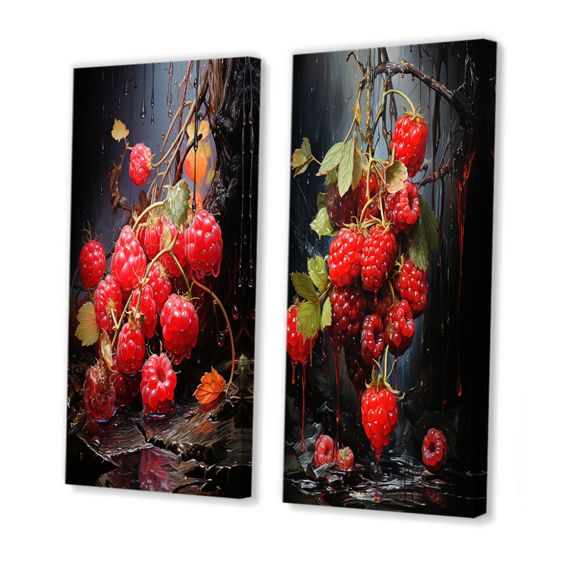 Rubis en relief, fruit framboise - ensemble d'art mural sur toile 2 fruits, H 28 po x l 25 po, Toile tendue