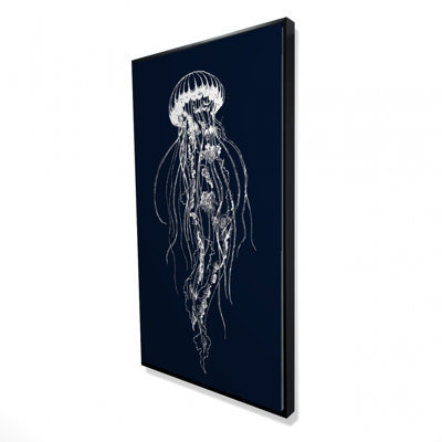 White jellyfish illustration - 24"x48" Framed canvas