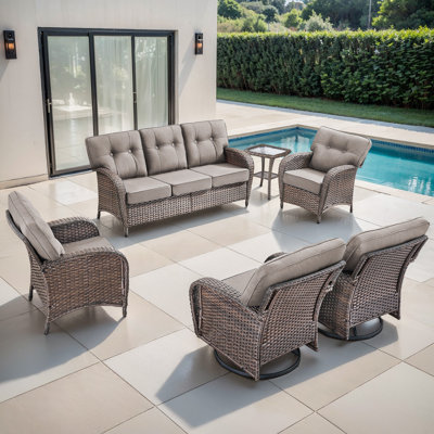 Agnes 7 Person Outdoor Wicker Patio Conversation Furniture With T-Back Cushions