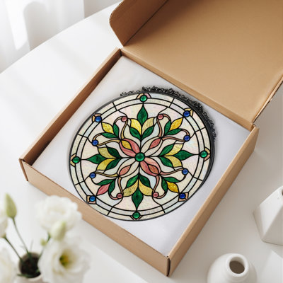 Panneau de vitrail floral Mandala