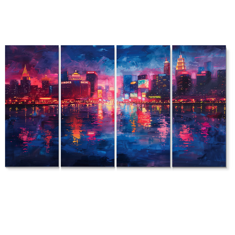 Ensemble de salon avec art mural rose et bleu Neon Nights Casinos II, H 32 po x l 64 po
