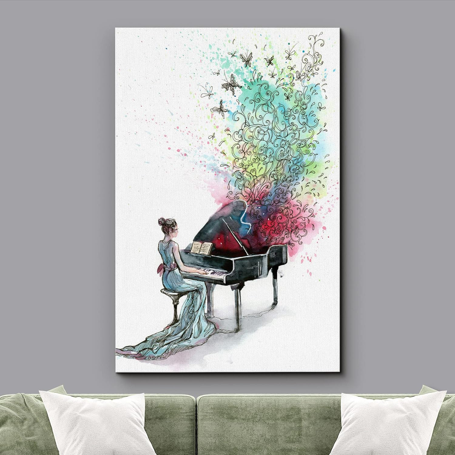 IDEA4WALL Girl Playing Grand Piano Music Illusion On Canvas Print | Wayfair