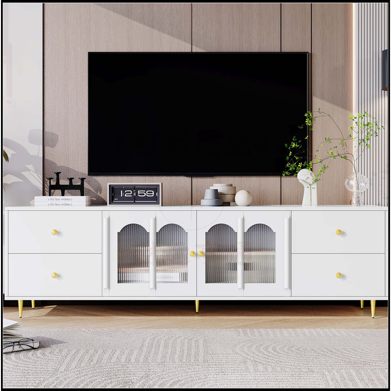 Meuble télé 70,9 po avec porte en verre, Blanc