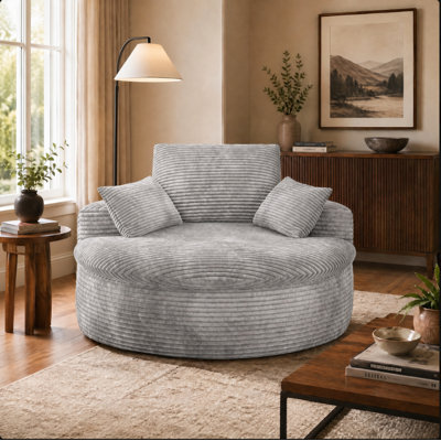 59" Corduroy Round Chaise Lounge Chair, Oversized Accent Reading Chair With Double-layer Cushion For Living Room Bedroom, No Assembly