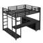 Lit mezzanine spacieux en métal de style moderne pour les adolescents et les adultes, peu encombrant, finition noire