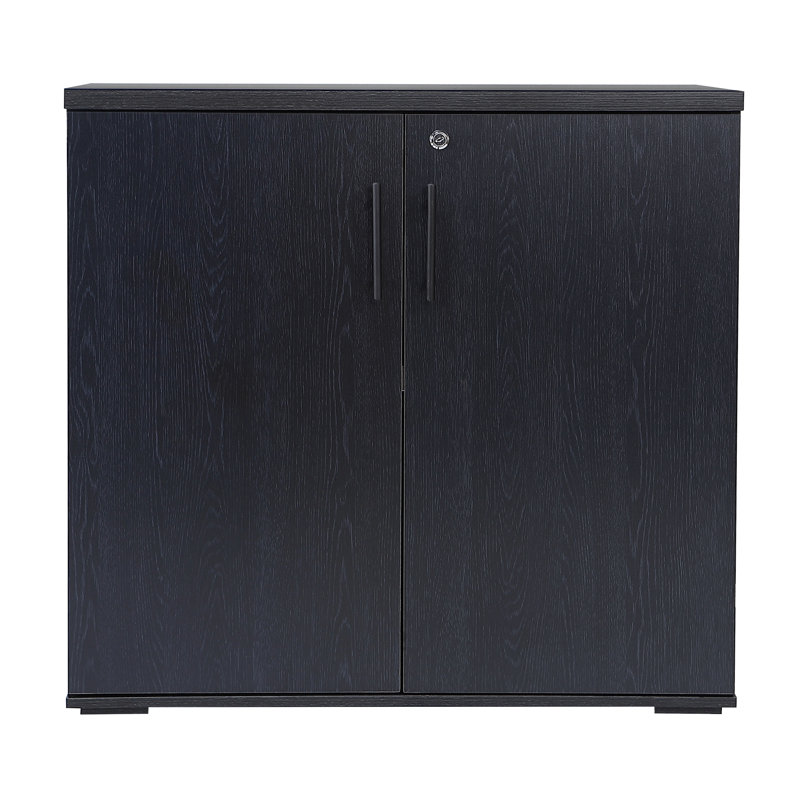 Lancaster 31.5”W Lockable Storage Cabinet with Adjustable Shelf & Leveling Feet — 2-Door Utility Cupboard for Home Office, Pantry, Laundry, Mudroom & Garage (Desk-Height 29.5”H)