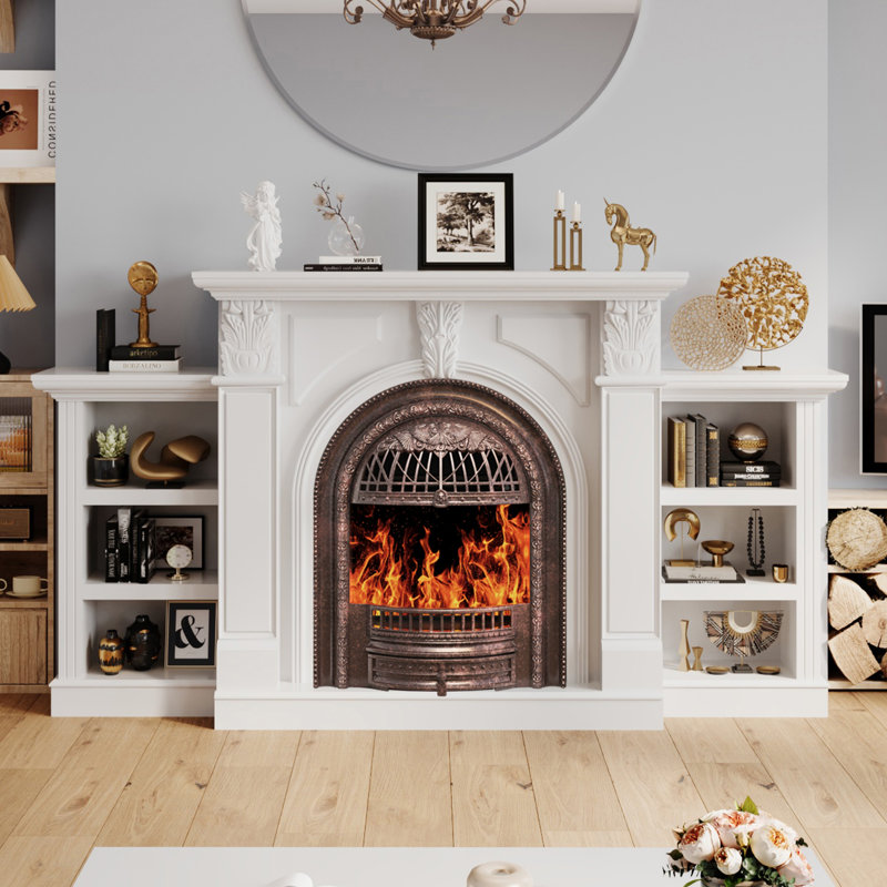 80" W Electric Fireplace Tv Stand With Mantel - Media Console For 90" Tvs, Farmhouse Fireplace With Storage, White/Bronze