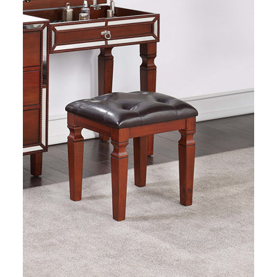 Traditional Formal Cherry Color Vanity Set w Stool Storage Drawers 1pc Bedroom Furniture Set Tufted Seat Stool