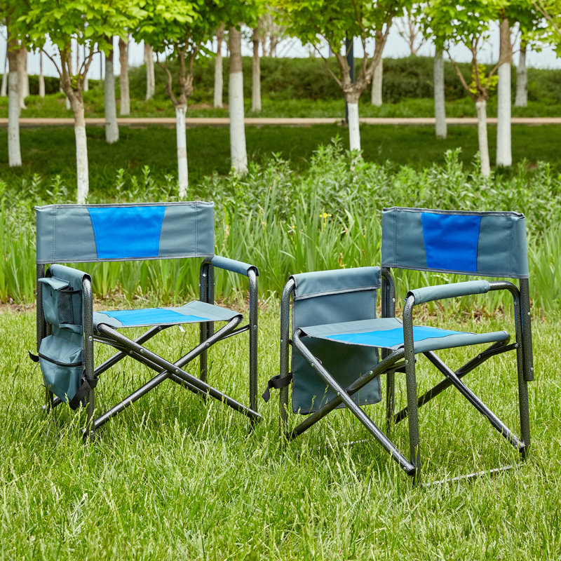 Chaise légère surdimensionnée pour les voyages à la plage - 2 pliantes avec rangement, bleu / gris