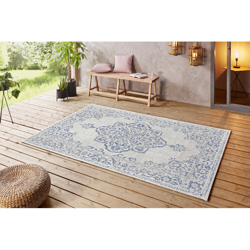 Beach Handwoven Cream/Blue Rug, Rectangle 240 x 340cm