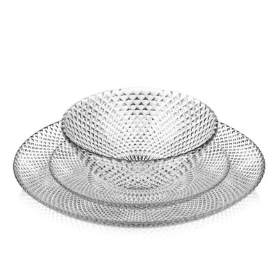 Ensemble 12 pièces de vaisselle en verre allant au micro-ondes et au four avec assiettes et bols, service pour 4