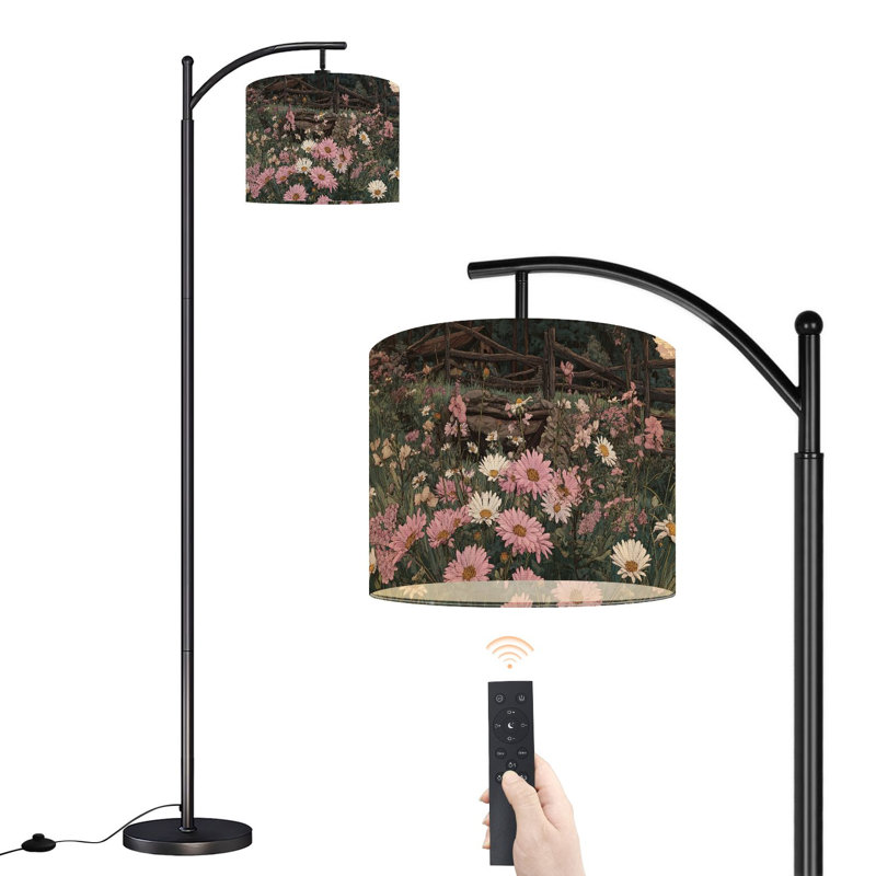 Lampe sur pied à arc avec abat-jour ajustable, aquarelle florale rustique, marguerite et lavande