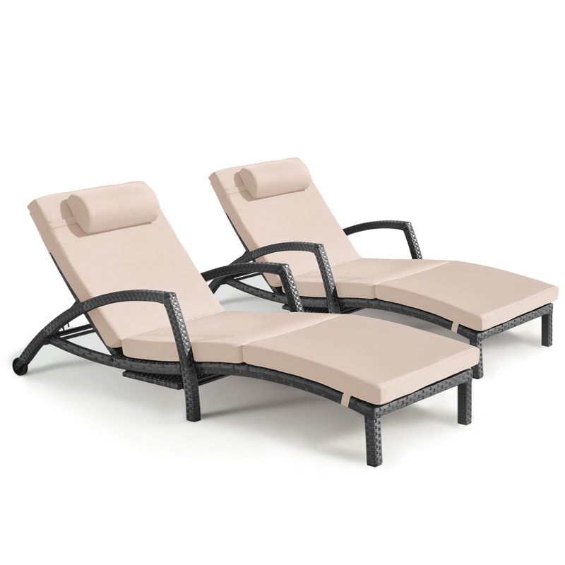 Styliani Outdoor Wicker Chaise Lounge , Cushion Included, Gray, Nude