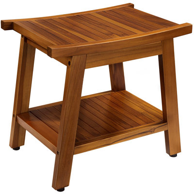 21 Inch Teak Shower Bench With Storage Shelf And Handles, Teak Wood Shower Stool Waterproof Bath Chair For Indoor And Outdoor Use, Bathroom Stools -  Red Barrel Studio®, 972A00166D8746F1822ECAC492DCF188