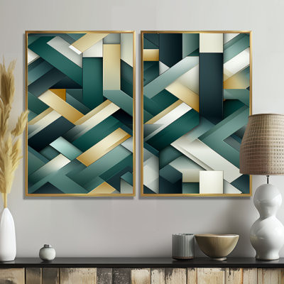 Motif géométrique vert et doré - 2 reproductions d'art moderne sur toile
