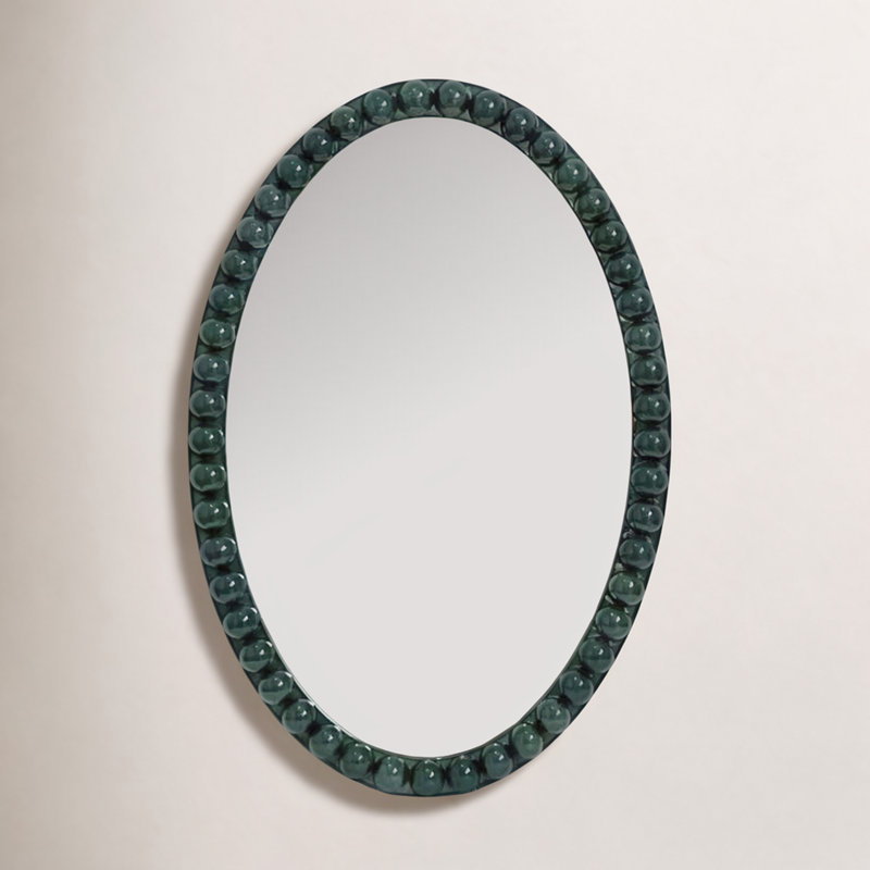 Varsha Oval Glossy Hunter Green Mirror, Green