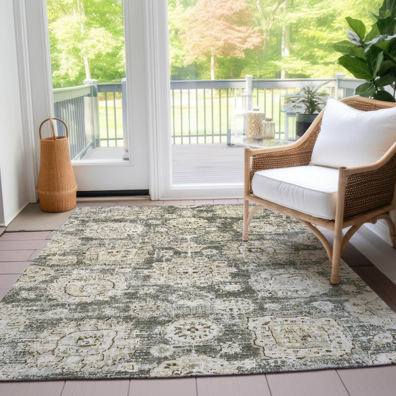 Tapis intérieur / extérieur en polyester tissé à la machine Heffington, Rectangle 9 pi x 12 pi