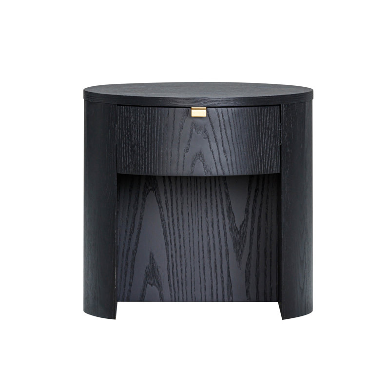 Marlow Natural Wood Round Nightstand, Black